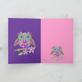 クールなフラワーパワーのフクロウのバースデー・カード カード (内部)