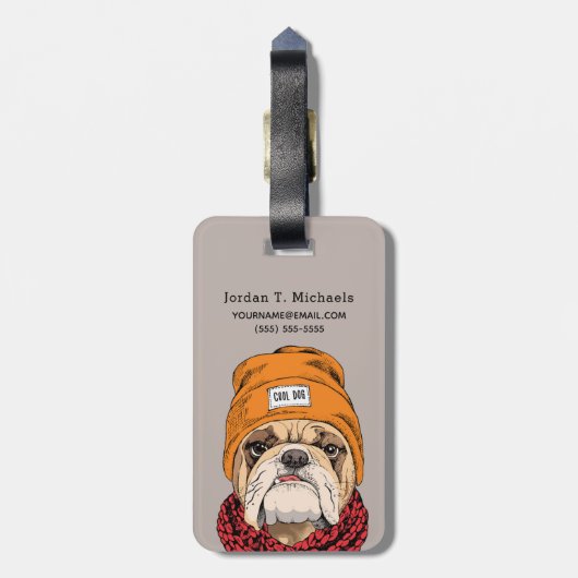 クールなブルドッグは|あなたの名前を加えます ラゲッジタグ (裏面縦)