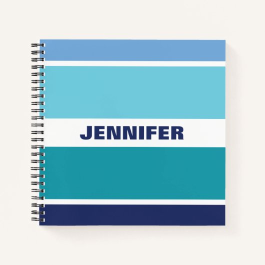 クールなブルーとホワイトのストライプ ノートブック (正面)