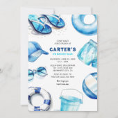 クールなブルーのサマー ボーイズ バースデー 招待状 (正面)