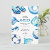 クールなブルーのサマー ボーイズ バースデー 招待状 (スタンド正面)