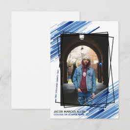 クールなブルーの抽象的な写真を使った卒業発表 招待状