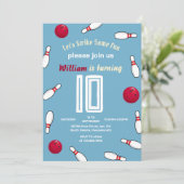 クールなブルースポーツボウリング10歳の誕生日 招待状 (スタンド正面)