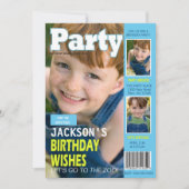 クールなブルーマガジンカバー3枚の写真誕生日パーティー 招待状 (正面)