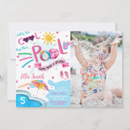 クールなプール誕生日写真招待状 招待状