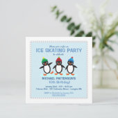 クールなペンギンのアイススケートの誕生日のパーティの招待状 招待状 (スタンド正面)