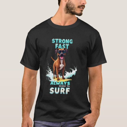クールなボクサー犬のサーフィン Tシャツ (正面)