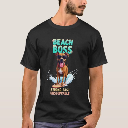 クールなボクサー犬のサーフィン Tシャツ (正面)