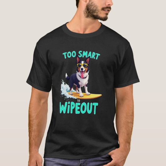 クールなボーダーコリーのサーフィンワンコ Tシャツ (正面)