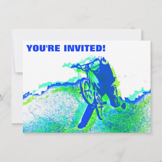 クールなポップアートのスタイルのフリースタイルBMXのライダー 招待状 (正面)