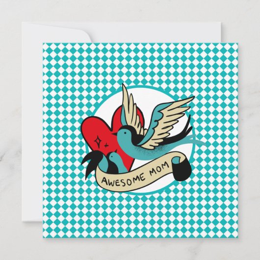 クールなママへのタトゥーとハーレクインの母の日 カード (正面)