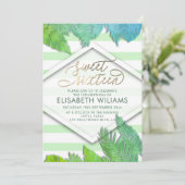 クールなモダンなトロピカルリーフのストライプがきらきら 招待状 (スタンド正面)