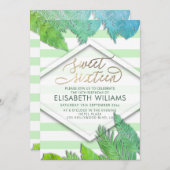 クールなモダンなトロピカルリーフのストライプがきらきら 招待状 (正面/裏面)