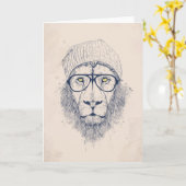 クールなライオン カード (黄色い花)