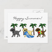 クールなラブラドールのビーチのパーティーの漫画 インビテーションポストカード (正面/裏面)