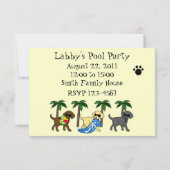 クールなラブラドールのビーチのパーティーの漫画 招待状 (裏面)