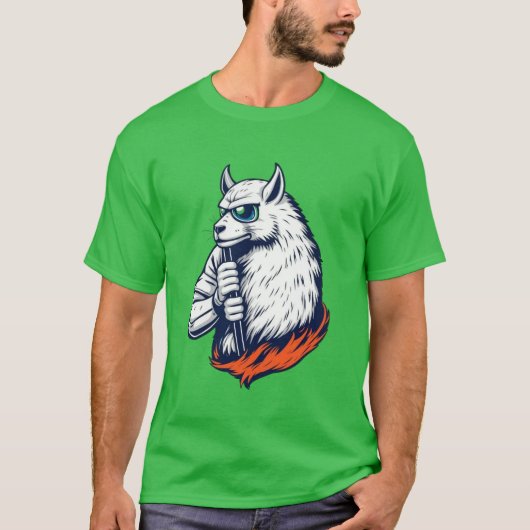 クールなラマのロック・スター Tシャツ (正面)