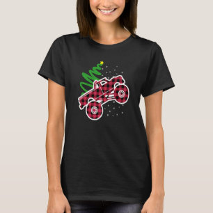 クールなレッド プラッド 農場のトラック クリスマスの服 メンズ Tシャツ