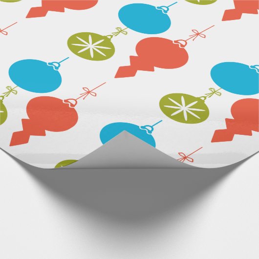 クールなレトロのクリスマスオーナメントの赤い青緑 ラッピングペーパー (角)