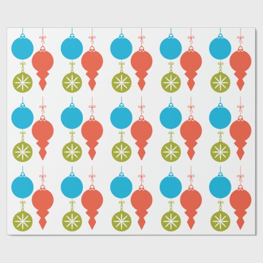 クールなレトロのクリスマスオーナメントの赤い青緑 ラッピングペーパー (フラット)