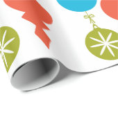 クールなレトロのクリスマスオーナメントの赤い青緑 ラッピングペーパー (ロールコーナー)