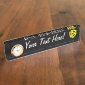 クールなレトロのヴィンテージの黄色45のスペーサDJ デスクネームプレート (側面)