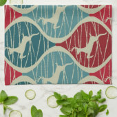 クールなレトロの赤くおよび青のクリスマスのトナカイのクリスマス キッチンタオル (折り畳み)