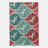 クールなレトロの赤くおよび青のクリスマスのトナカイのクリスマス キッチンタオル (縦)