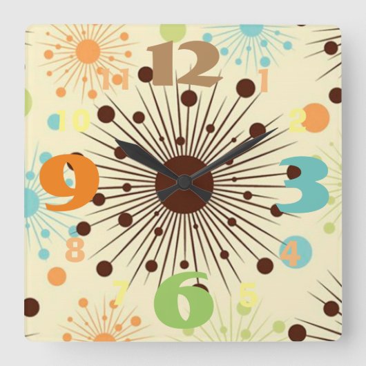 クールなレトロの50年代のデザインの柱時計 スクエア壁時計 (正面)