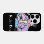 クールなレトロアニメライダーボーイのスマホケース iPhoneケース (裏面横)