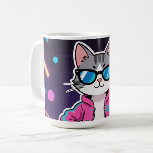 クールなレトロゲーマー猫のフル画像 コーヒーマグカップ (正面左)