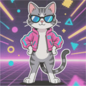 クールなレトロゲーマー猫のフル画像 シール (正面)