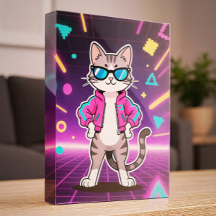クールなレトロゲーマー猫 フォトブロック