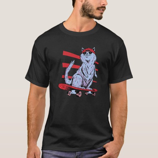 クールなレトロスケーター猫 Tシャツ (正面)