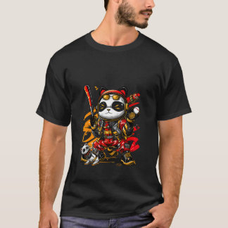 クールなレトロストリートウェアの野球パンダと猫のプレーヤー Tシャツ