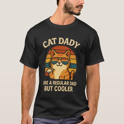 クールなレトロ猫、ダディ ヴィンテージ猫好き Tシャツ (正面)