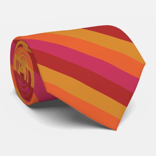 クールなレトロ70sのストライプのオレンジ赤のピンクの金ゴールド ネクタイ (ロール)