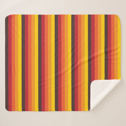 クールなレトロ70sのストライプのオレンジ黄色の赤 シェルパブランケット (正面(横))