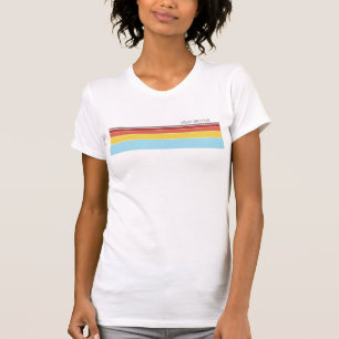 クールなレトロ70sのストライプの淡いブルーの黄橙色 tシャツ