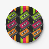 クールなレトロ80sの明るいヴィンテージカセットパターン ペーパープレート (正面)