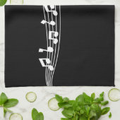 クールなレトロMic及び音符の黒 キッチンタオル (折り畳み)