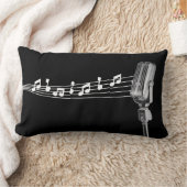 クールなレトロMic及び音符の黒 ランバークッション (ブランケット)