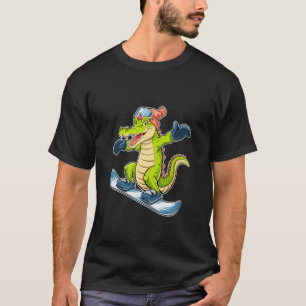 クールなワニのスノーボード楽しい冒険 Tシャツ