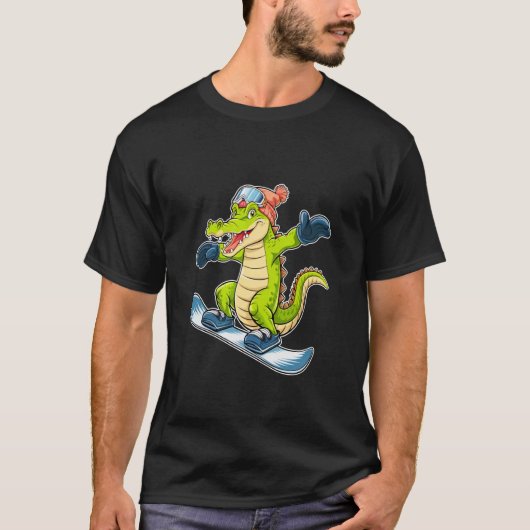 クールなワニのスノーボード楽しい冒険 Tシャツ (正面)
