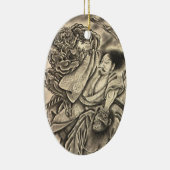 クールなヴィンテージの日本の武士の鬼の戦いの入れ墨 セラミックオーナメント (右)