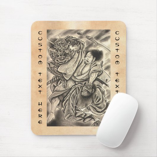 クールなヴィンテージの日本の武士の鬼の戦いの入れ墨 マウスパッド (マウス)