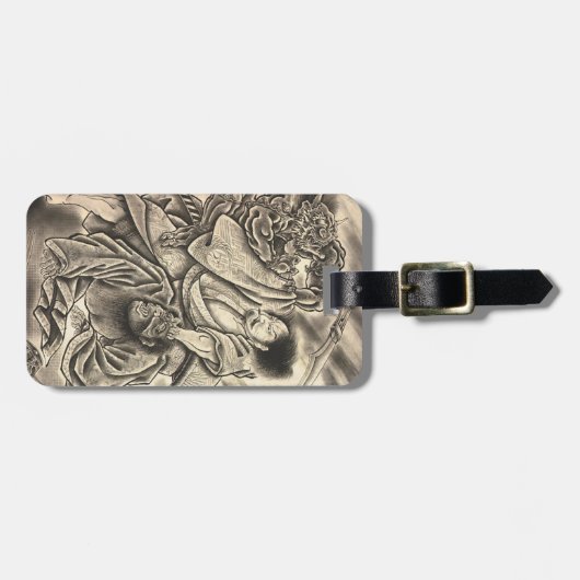 クールなヴィンテージの日本の武士の鬼の戦いの入れ墨 ラゲッジタグ (正面横)