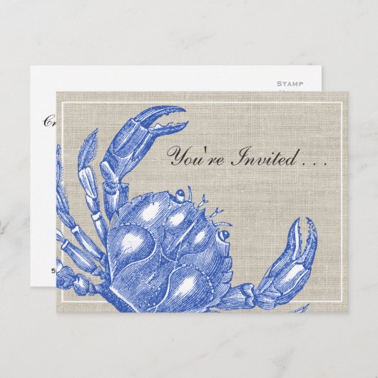 クールなヴィンテージの航海のな青カニの沸騰カスタム インビテーションポストカード (正面/裏面)