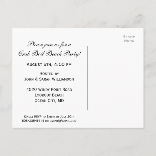 クールなヴィンテージの航海のな青カニの沸騰カスタム インビテーションポストカード (裏面)