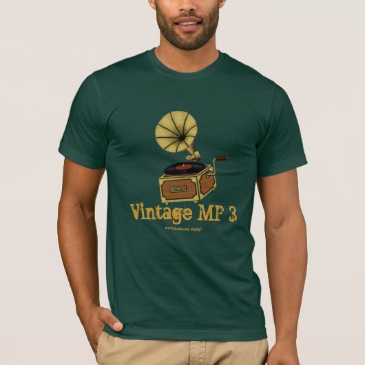 クールなヴィンテージの蓄音機のおもしろTシャツ Tシャツ (正面)